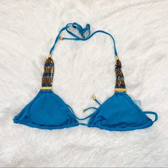 NWT Notorious Swimwear Blue Swarovski Crystals Triangle Bikini Set Womens Size M - Picture 3 of 13